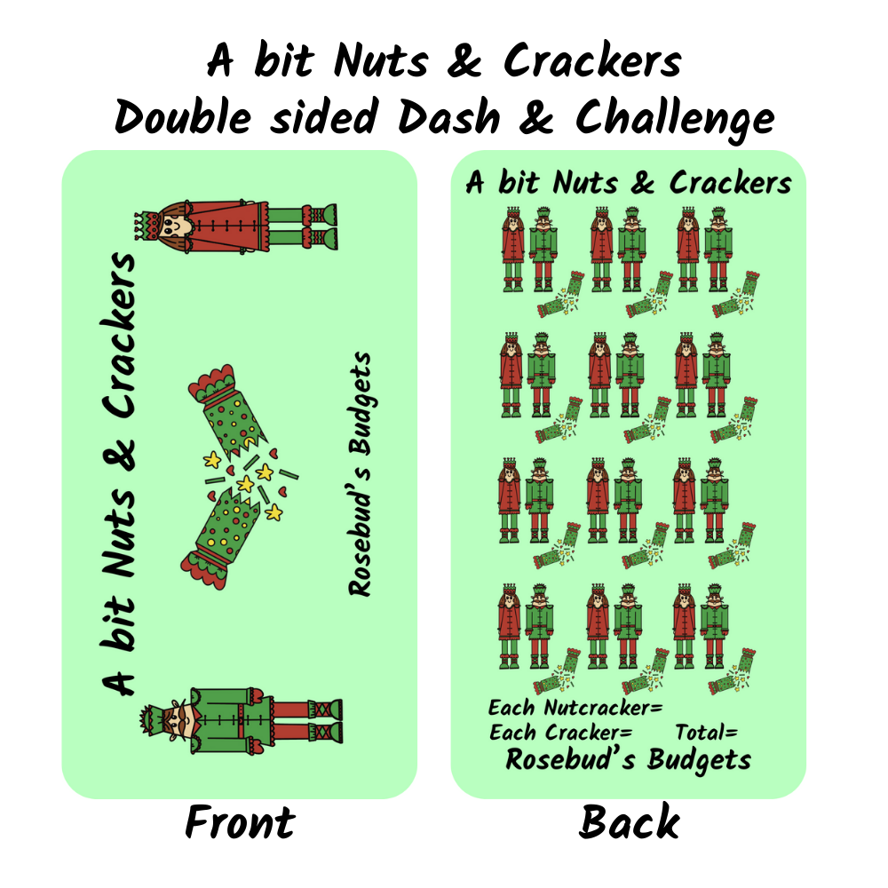 Double-sided card with Nutcracker illustrations and text on a light green background