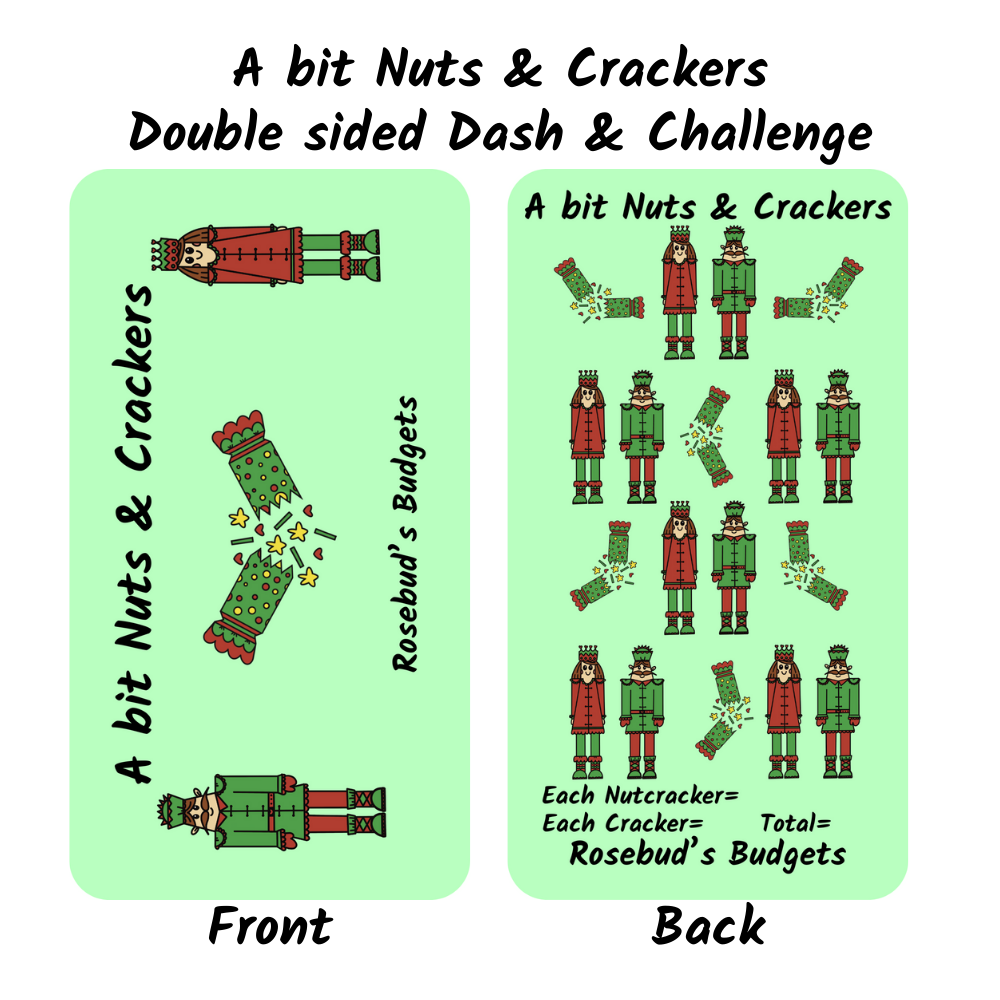 Double-sided card with Nutcracker illustrations and text on a green background