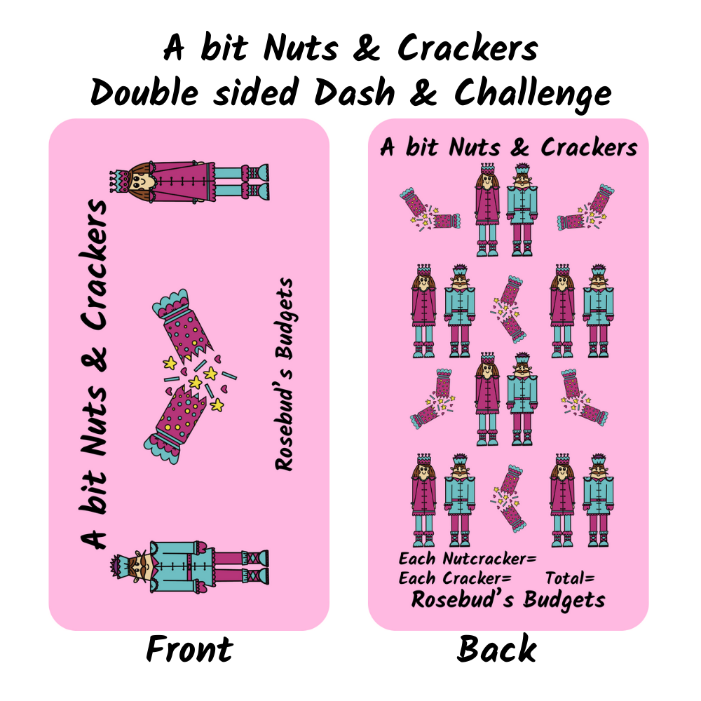 Double-sided card with illustrations and text on a pink background