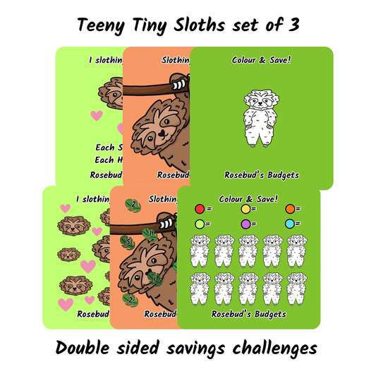 Set of 3 Sloth Teeny Tiny saving challenges