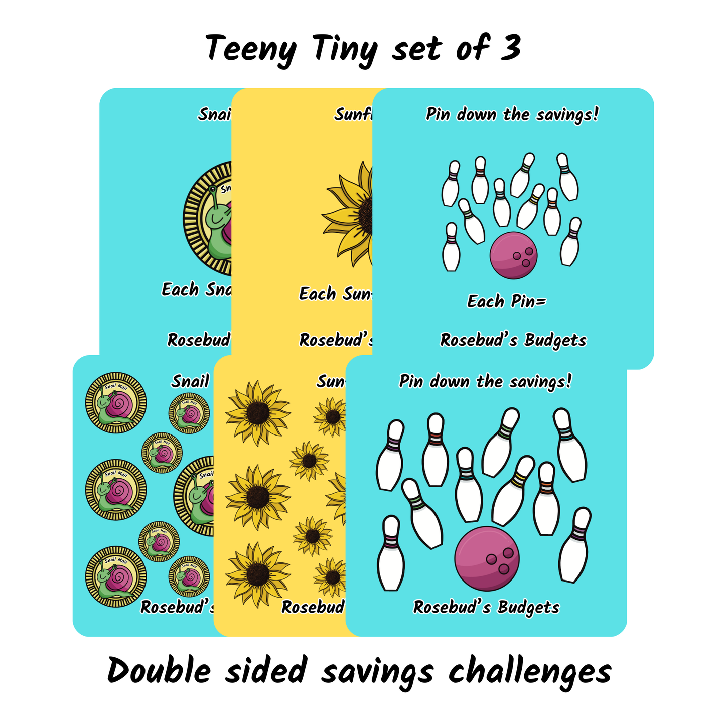 Set of 3 mixed Teeny Tiny saving challenges